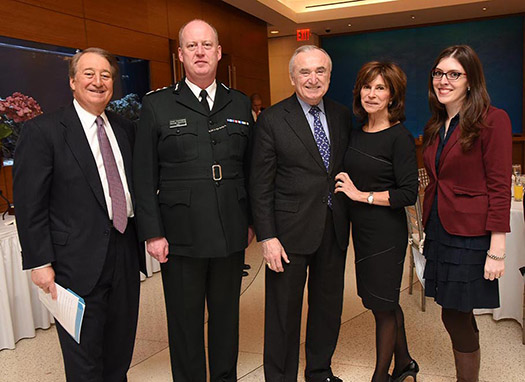Howard Milstein; Chief Constable George Hamilton; NYPD Commissioner William Bratton; Rikki Klieman; and Ashley Cannon, Director of Public Policy, Citizen's Crime Commission (left to right).